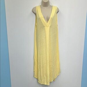 Errant - Bright Yellow Sleeveless V Neck Linen Blend Midi Dress Size Small